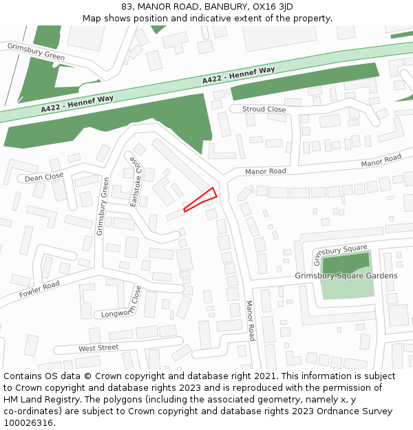 83, MANOR ROAD, BANBURY, OX16 3JD: Location map and indicative extent of plot