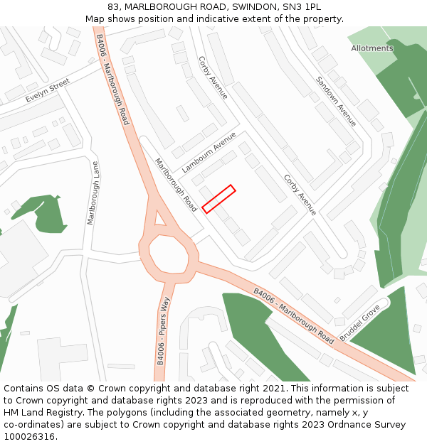 83, MARLBOROUGH ROAD, SWINDON, SN3 1PL: Location map and indicative extent of plot