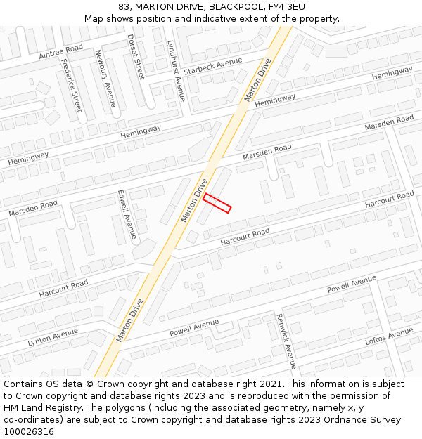 83, MARTON DRIVE, BLACKPOOL, FY4 3EU: Location map and indicative extent of plot