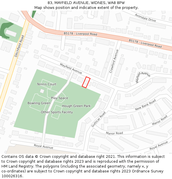 83, MAYFIELD AVENUE, WIDNES, WA8 8PW: Location map and indicative extent of plot