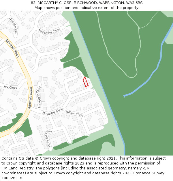 83, MCCARTHY CLOSE, BIRCHWOOD, WARRINGTON, WA3 6RS: Location map and indicative extent of plot