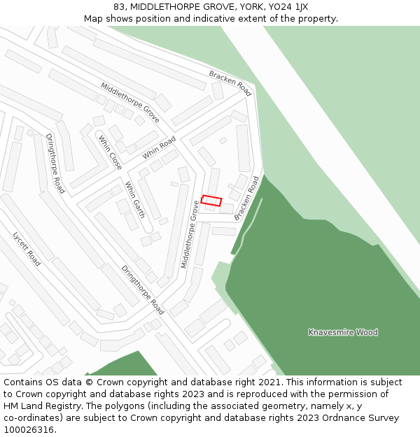 83, MIDDLETHORPE GROVE, YORK, YO24 1JX: Location map and indicative extent of plot