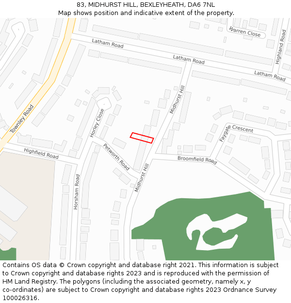 83, MIDHURST HILL, BEXLEYHEATH, DA6 7NL: Location map and indicative extent of plot