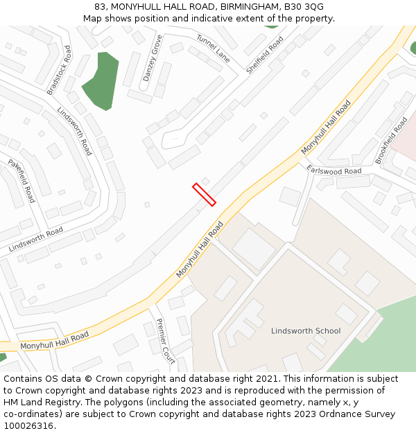 83, MONYHULL HALL ROAD, BIRMINGHAM, B30 3QG: Location map and indicative extent of plot