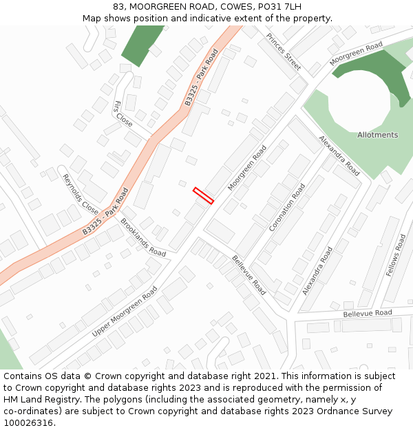 83, MOORGREEN ROAD, COWES, PO31 7LH: Location map and indicative extent of plot