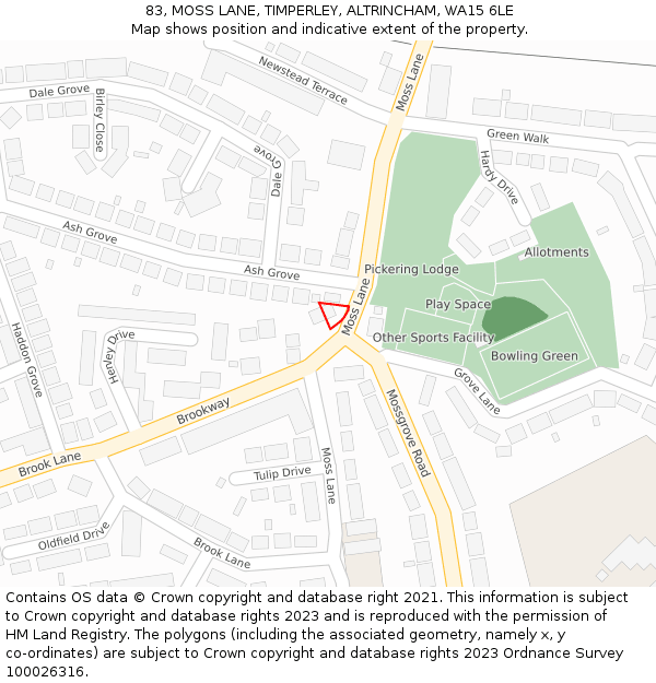 83, MOSS LANE, TIMPERLEY, ALTRINCHAM, WA15 6LE: Location map and indicative extent of plot