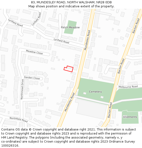 83, MUNDESLEY ROAD, NORTH WALSHAM, NR28 0DB: Location map and indicative extent of plot