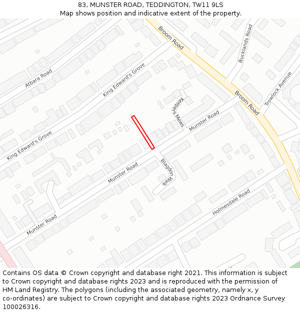 83, MUNSTER ROAD, TEDDINGTON, TW11 9LS: Location map and indicative extent of plot