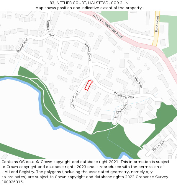 83, NETHER COURT, HALSTEAD, CO9 2HN: Location map and indicative extent of plot
