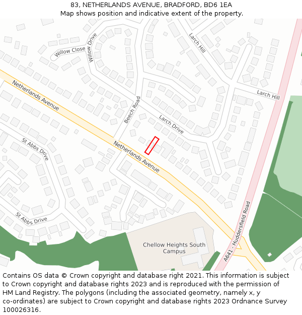 83, NETHERLANDS AVENUE, BRADFORD, BD6 1EA: Location map and indicative extent of plot