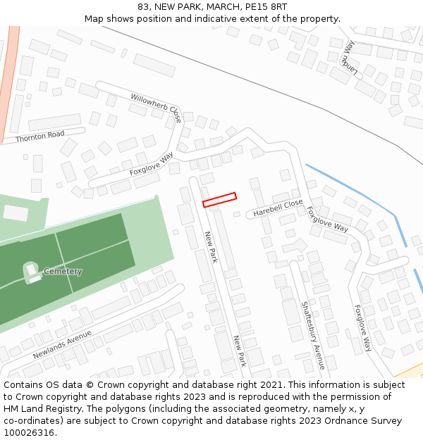 83, NEW PARK, MARCH, PE15 8RT: Location map and indicative extent of plot