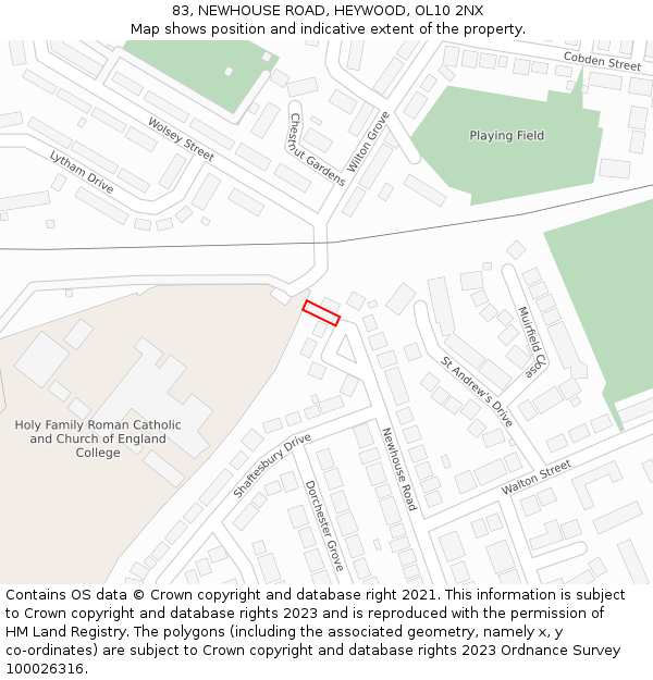 83, NEWHOUSE ROAD, HEYWOOD, OL10 2NX: Location map and indicative extent of plot