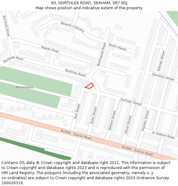 83, NORTHLEA ROAD, SEAHAM, SR7 0DJ: Location map and indicative extent of plot