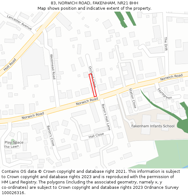 83, NORWICH ROAD, FAKENHAM, NR21 8HH: Location map and indicative extent of plot