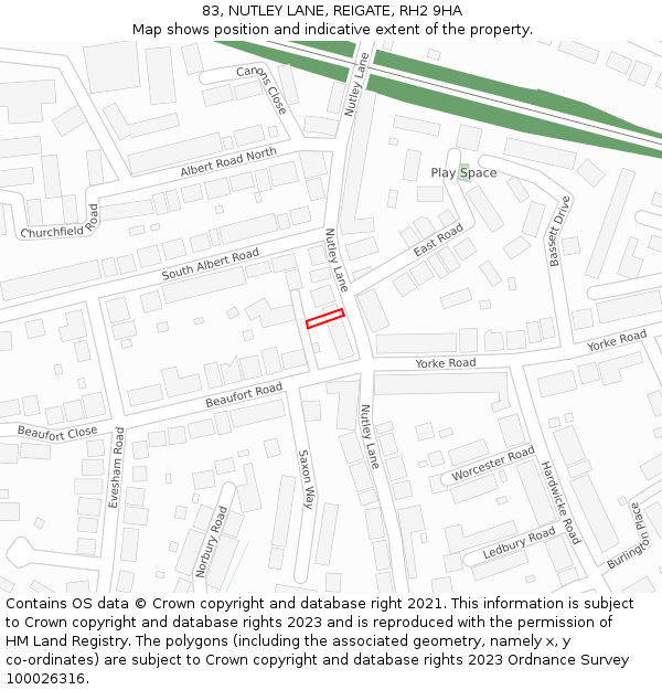 83, NUTLEY LANE, REIGATE, RH2 9HA: Location map and indicative extent of plot