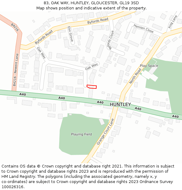 83, OAK WAY, HUNTLEY, GLOUCESTER, GL19 3SD: Location map and indicative extent of plot