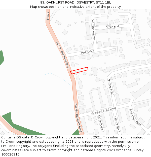 83, OAKHURST ROAD, OSWESTRY, SY11 1BL: Location map and indicative extent of plot