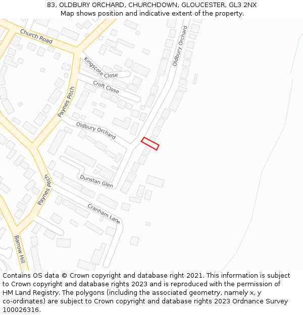 83, OLDBURY ORCHARD, CHURCHDOWN, GLOUCESTER, GL3 2NX: Location map and indicative extent of plot