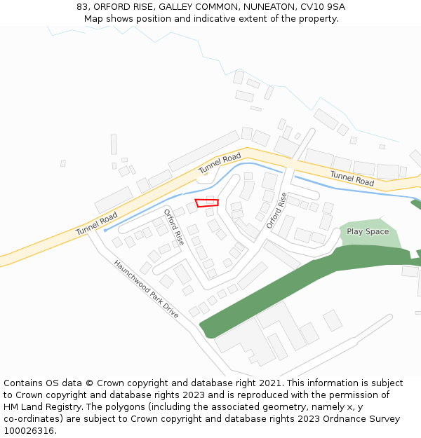 83, ORFORD RISE, GALLEY COMMON, NUNEATON, CV10 9SA: Location map and indicative extent of plot