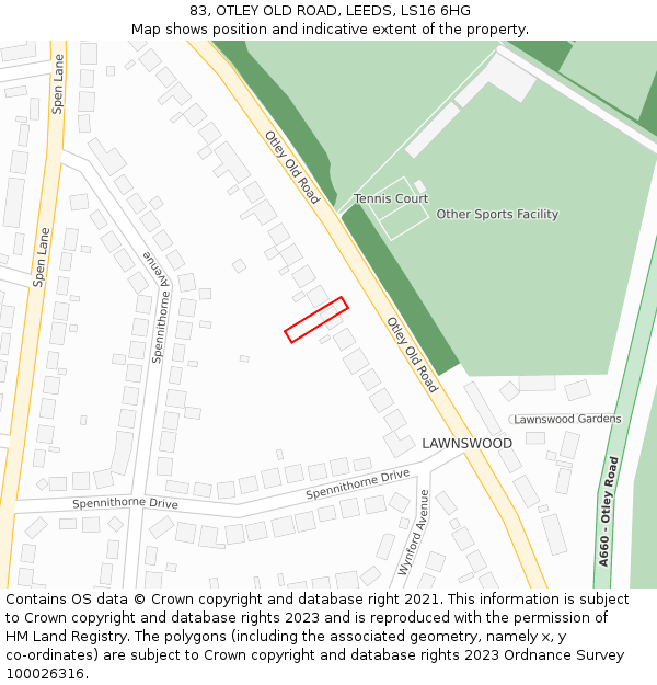 83, OTLEY OLD ROAD, LEEDS, LS16 6HG: Location map and indicative extent of plot