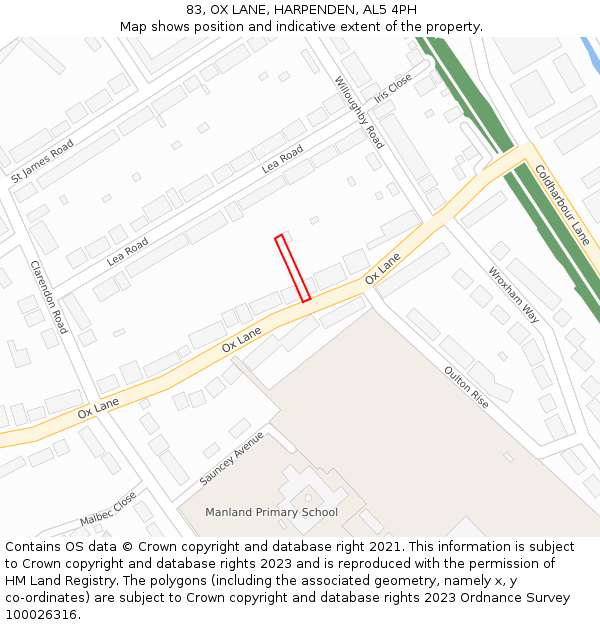 83, OX LANE, HARPENDEN, AL5 4PH: Location map and indicative extent of plot