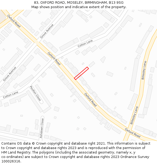 83, OXFORD ROAD, MOSELEY, BIRMINGHAM, B13 9SG: Location map and indicative extent of plot