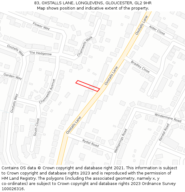 83, OXSTALLS LANE, LONGLEVENS, GLOUCESTER, GL2 9HR: Location map and indicative extent of plot