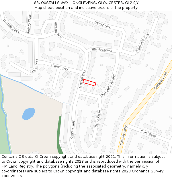83, OXSTALLS WAY, LONGLEVENS, GLOUCESTER, GL2 9JY: Location map and indicative extent of plot