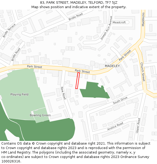 83, PARK STREET, MADELEY, TELFORD, TF7 5JZ: Location map and indicative extent of plot