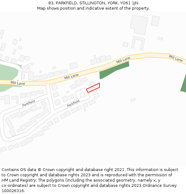 83, PARKFIELD, STILLINGTON, YORK, YO61 1JN: Location map and indicative extent of plot