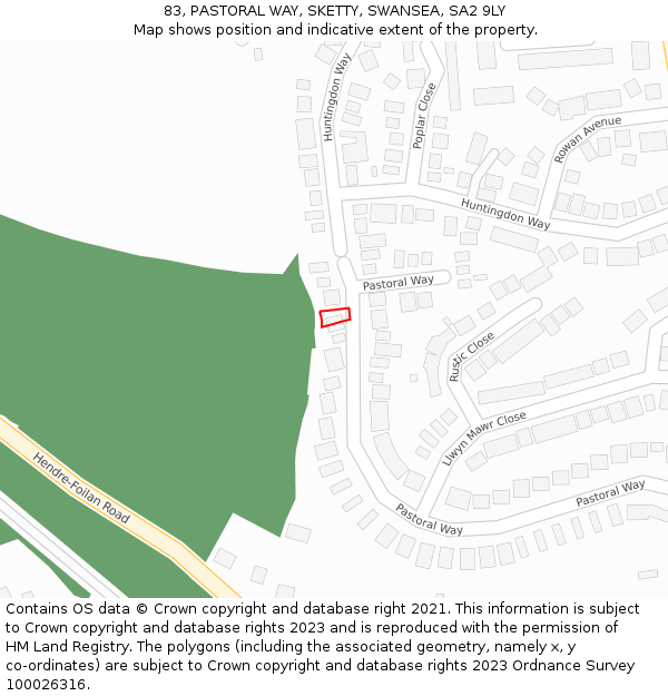 83, PASTORAL WAY, SKETTY, SWANSEA, SA2 9LY: Location map and indicative extent of plot