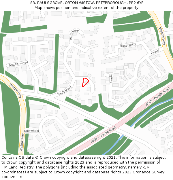 83, PAULSGROVE, ORTON WISTOW, PETERBOROUGH, PE2 6YF: Location map and indicative extent of plot