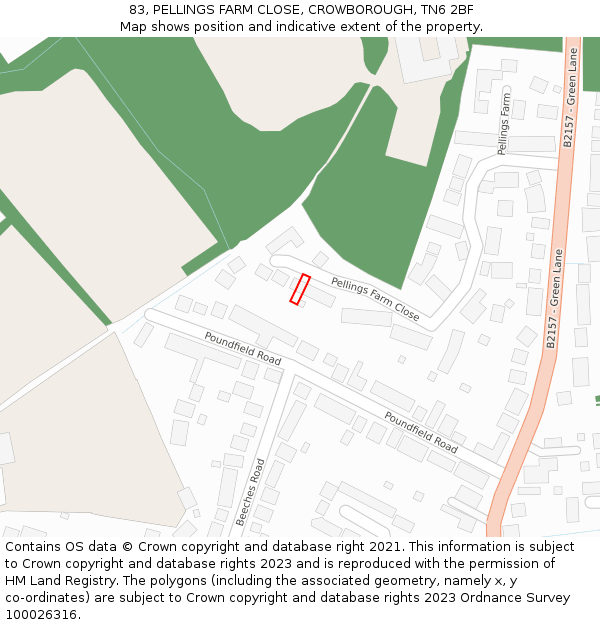 83, PELLINGS FARM CLOSE, CROWBOROUGH, TN6 2BF: Location map and indicative extent of plot