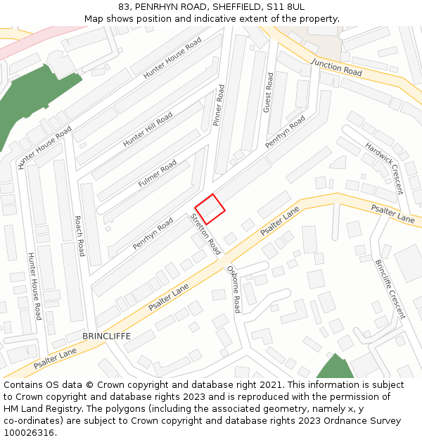 83, PENRHYN ROAD, SHEFFIELD, S11 8UL: Location map and indicative extent of plot