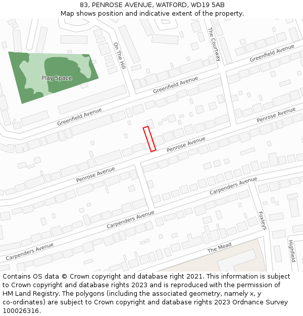 83, PENROSE AVENUE, WATFORD, WD19 5AB: Location map and indicative extent of plot