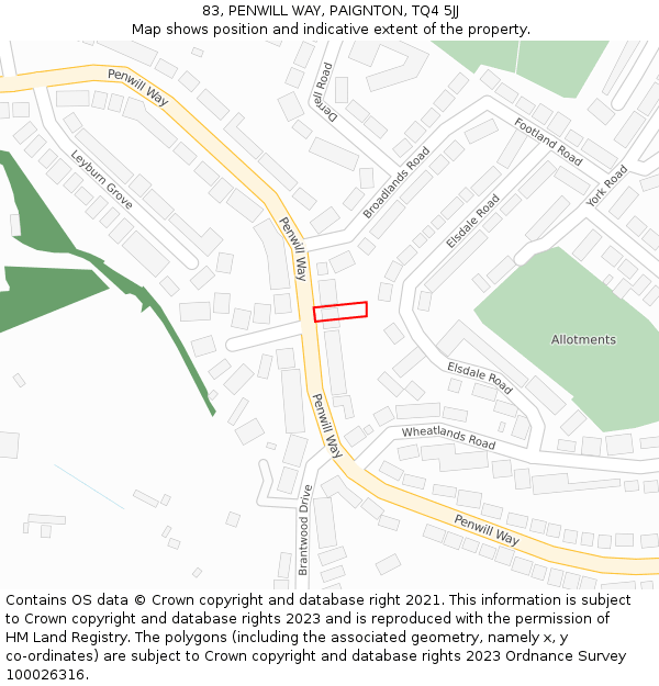 83, PENWILL WAY, PAIGNTON, TQ4 5JJ: Location map and indicative extent of plot