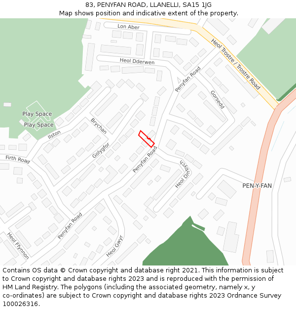 83, PENYFAN ROAD, LLANELLI, SA15 1JG: Location map and indicative extent of plot