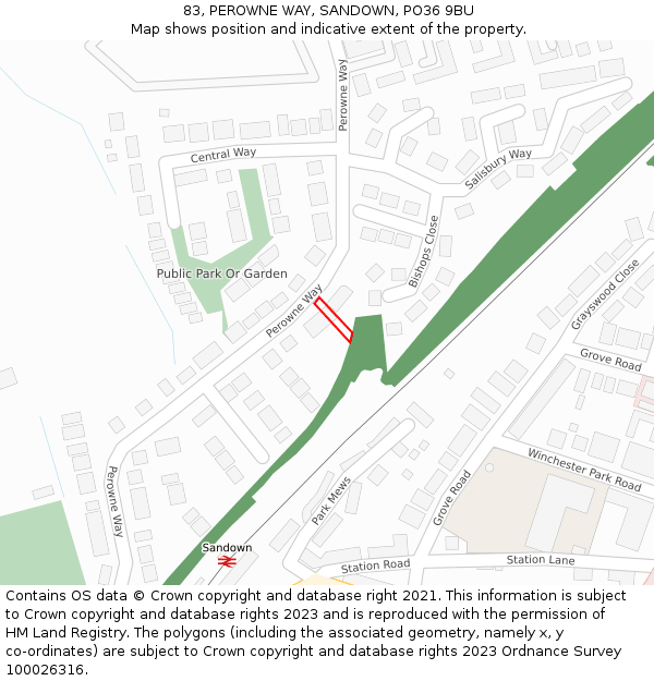 83, PEROWNE WAY, SANDOWN, PO36 9BU: Location map and indicative extent of plot