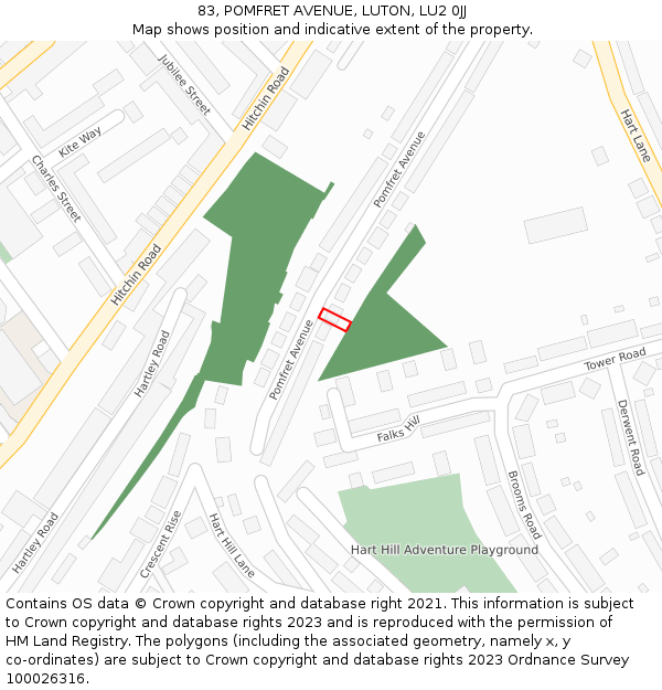 83, POMFRET AVENUE, LUTON, LU2 0JJ: Location map and indicative extent of plot