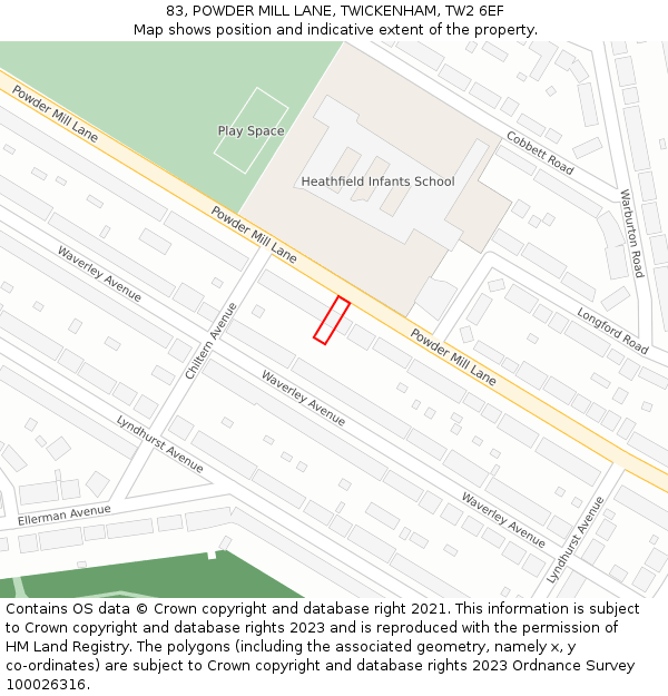 83, POWDER MILL LANE, TWICKENHAM, TW2 6EF: Location map and indicative extent of plot