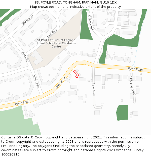 83, POYLE ROAD, TONGHAM, FARNHAM, GU10 1DX: Location map and indicative extent of plot