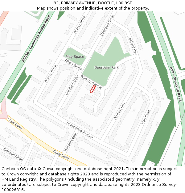 83, PRIMARY AVENUE, BOOTLE, L30 8SE: Location map and indicative extent of plot