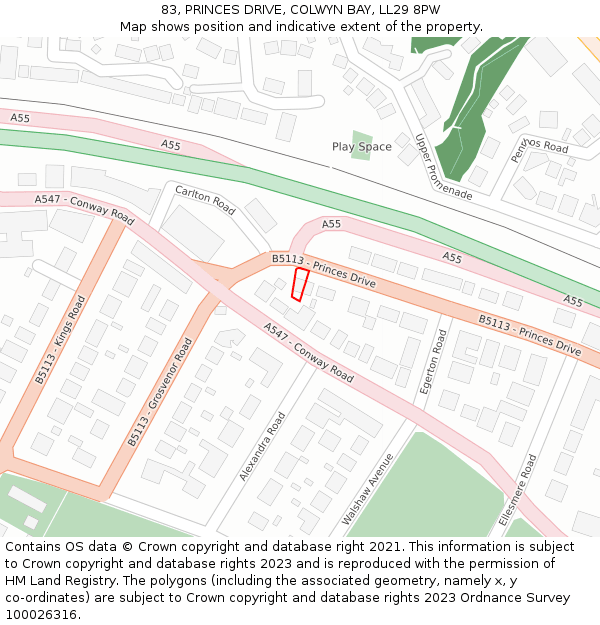 83, PRINCES DRIVE, COLWYN BAY, LL29 8PW: Location map and indicative extent of plot