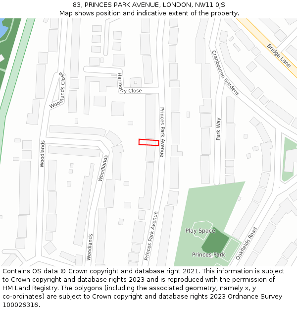 83, PRINCES PARK AVENUE, LONDON, NW11 0JS: Location map and indicative extent of plot