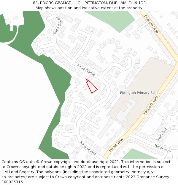 83, PRIORS GRANGE, HIGH PITTINGTON, DURHAM, DH6 1DF: Location map and indicative extent of plot