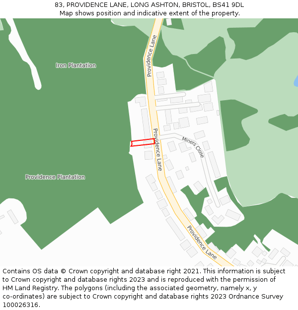 83, PROVIDENCE LANE, LONG ASHTON, BRISTOL, BS41 9DL: Location map and indicative extent of plot