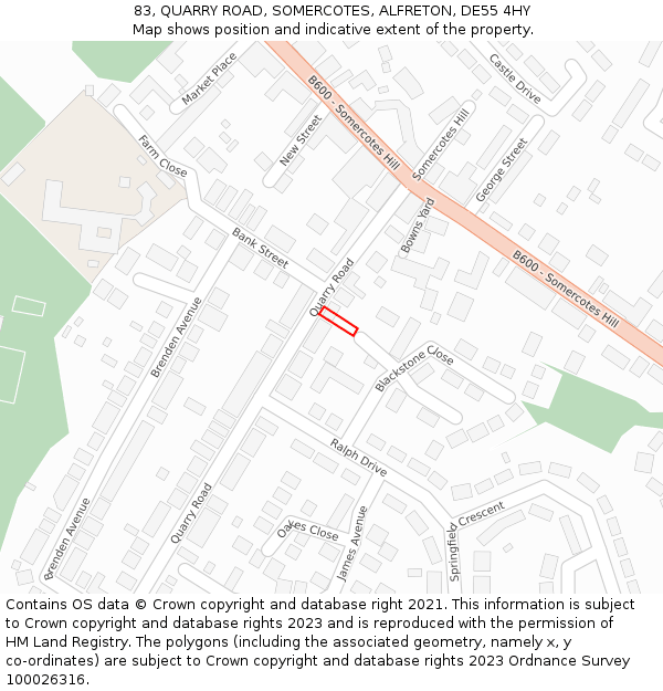 83, QUARRY ROAD, SOMERCOTES, ALFRETON, DE55 4HY: Location map and indicative extent of plot