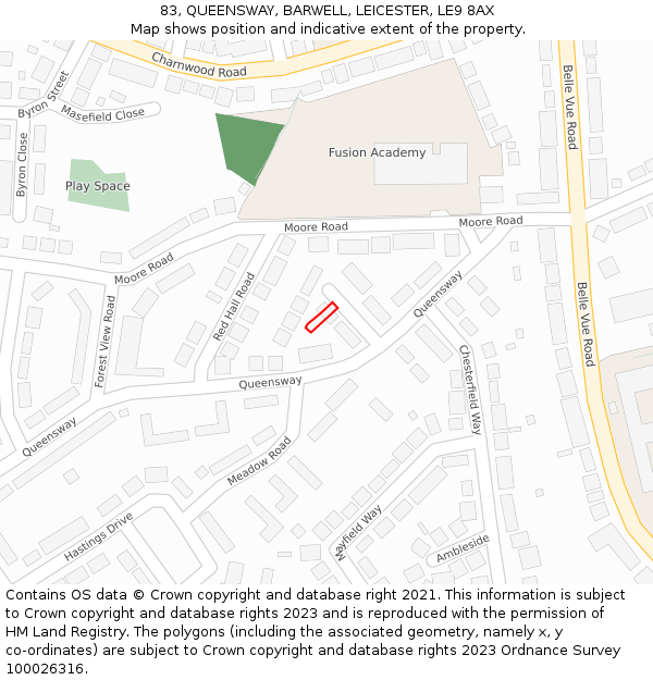 83, QUEENSWAY, BARWELL, LEICESTER, LE9 8AX: Location map and indicative extent of plot
