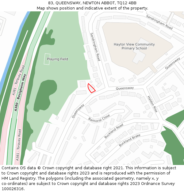 83, QUEENSWAY, NEWTON ABBOT, TQ12 4BB: Location map and indicative extent of plot