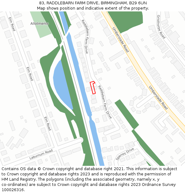 83, RADDLEBARN FARM DRIVE, BIRMINGHAM, B29 6UN: Location map and indicative extent of plot